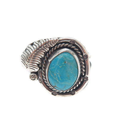 Old Pawn Sterling Silver Vintage Southwestern Turquoise Feather Ring Size 9.75