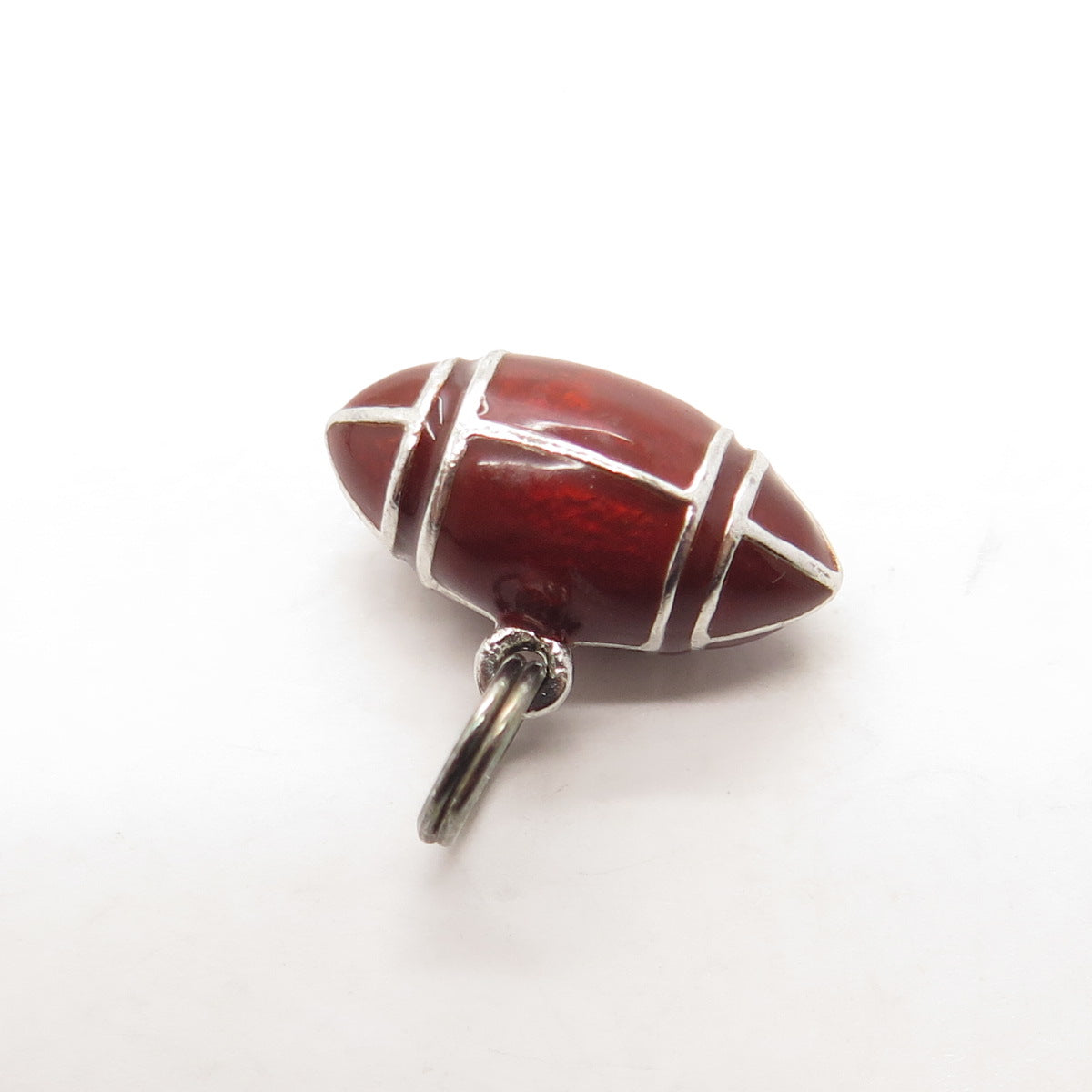 925 Sterling Silver Vintage Red Enamel American Football Ball Charm Pendant