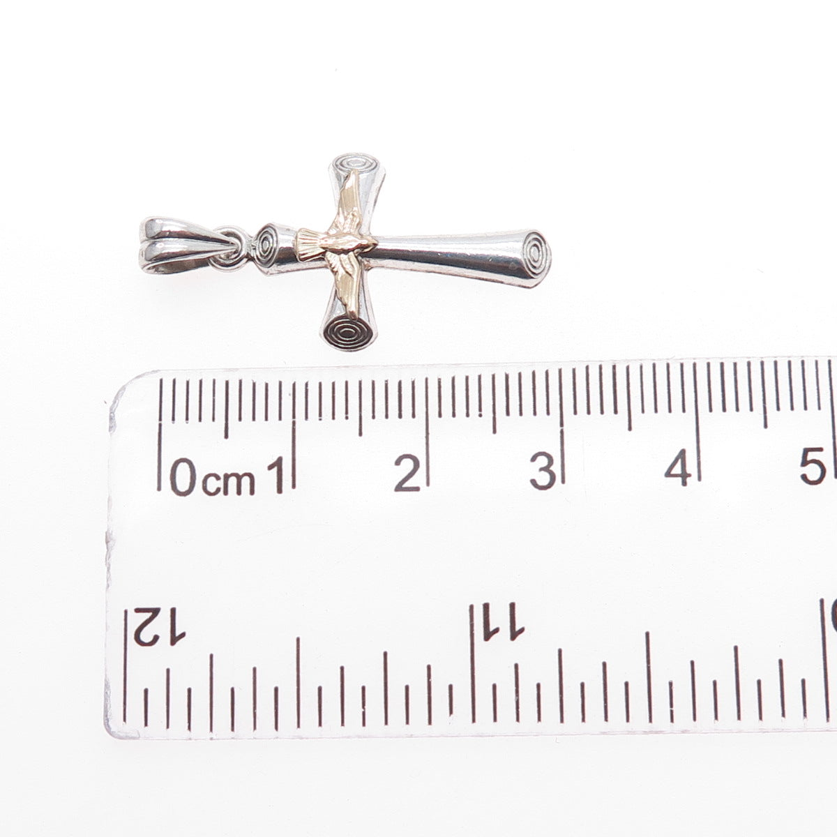 925 Sterling Silver 14K Gold Vintage Holy Spirit Cross Charm Pendant