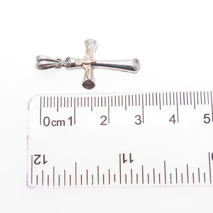925 Sterling Silver 14K Gold Vintage Holy Spirit Cross Charm Pendant