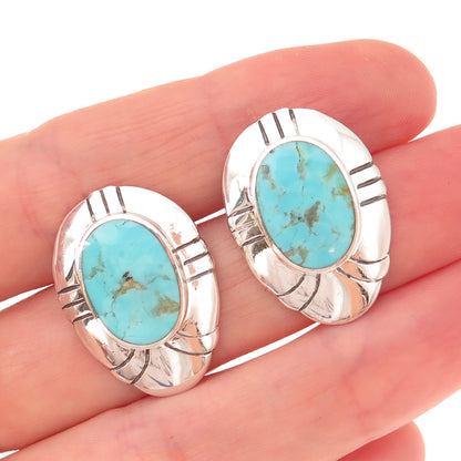 Bocco 925 Sterling Silver Vintage Real Turquoise Modernist Oxidized Earrings
