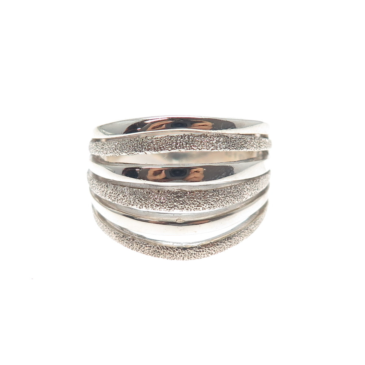 925 Sterling Silver Vintage Diamond-Illusion Modernist Multi-Row Ring Size 8