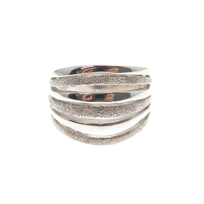 925 Sterling Silver Vintage Diamond-Illusion Modernist Multi-Row Ring Size 8