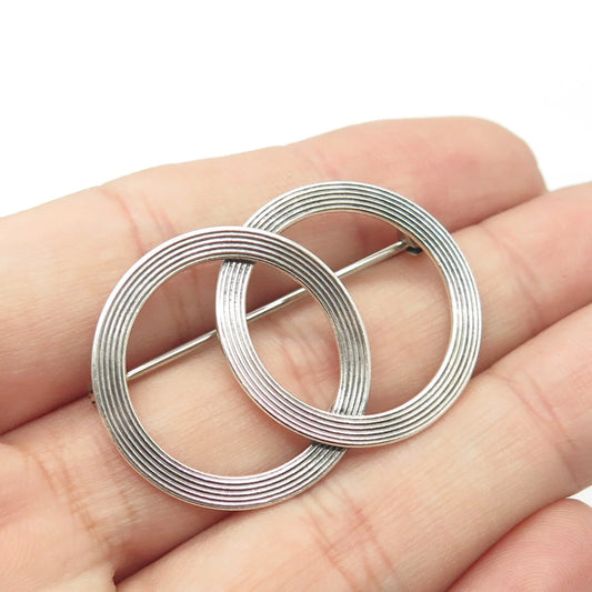 925 Sterling Silver Antique Art Deco Beau Interlocked Circles Pin Brooch