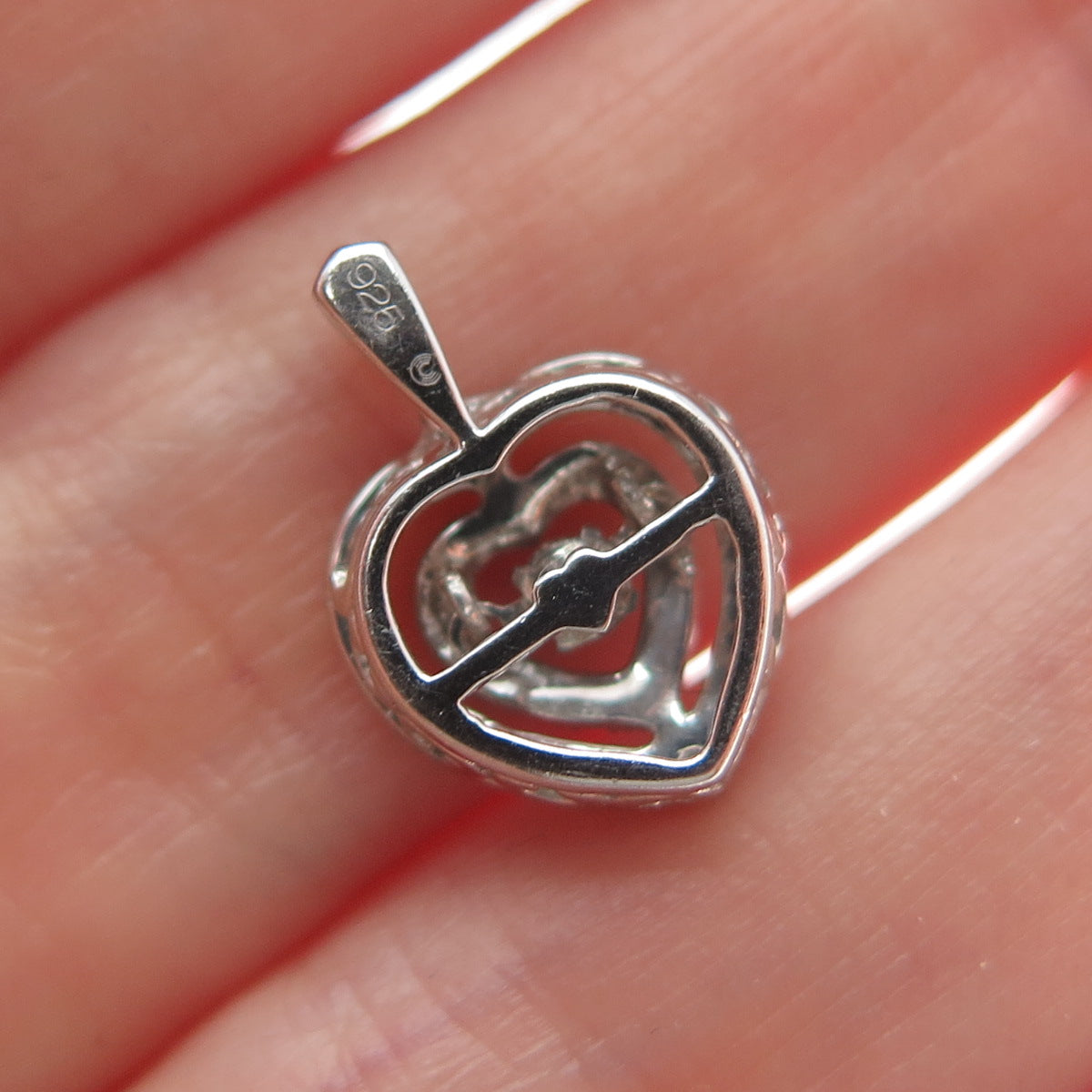 925 Sterling Silver Round-Cut C Z Double Heart Minimalist Charm Pendant