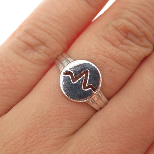 925 Sterling Silver Vintage Modernist Heartbeat Ring Size 6.25