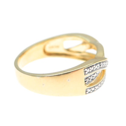 925 Sterling Silver Gold Plated Real Diamond Accent Crisscross Ring Size 9.25
