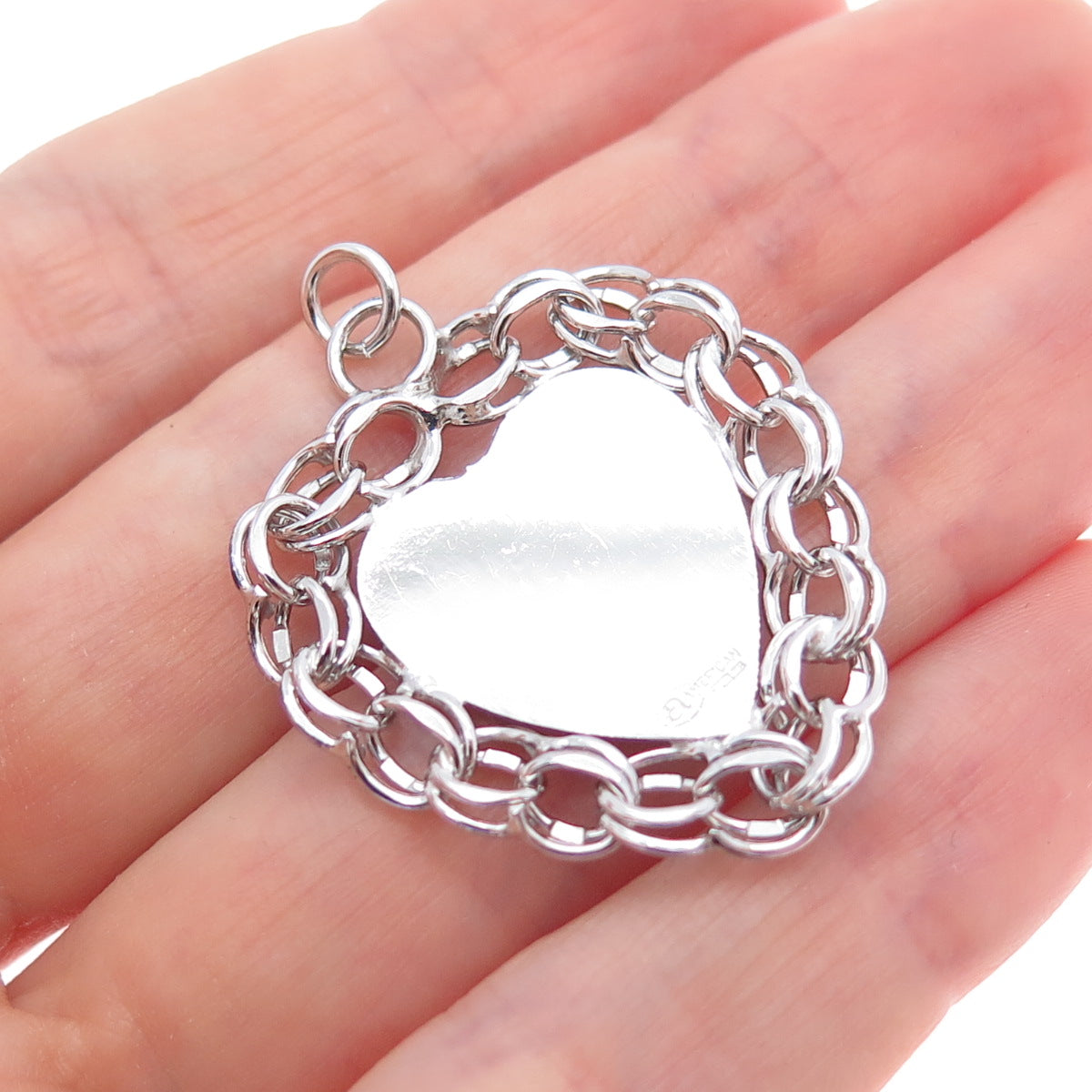 AMERICAN 925 Sterling Silver Vintage Heart Bismark Link Charm Pendant