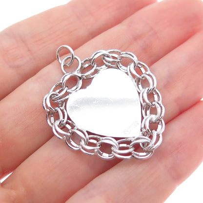 AMERICAN 925 Sterling Silver Vintage Heart Bismark Link Charm Pendant