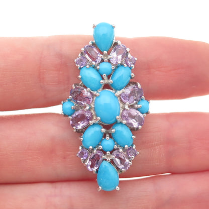Chapal Zenray 925 Sterling Silver Real Turquoise & Amethyst Ring Size 8.25