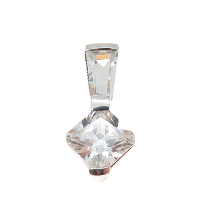 KEN CRAFTS 925 Sterling Princess & Tapered Baguette-Cut C Z Mini Slide Pendant