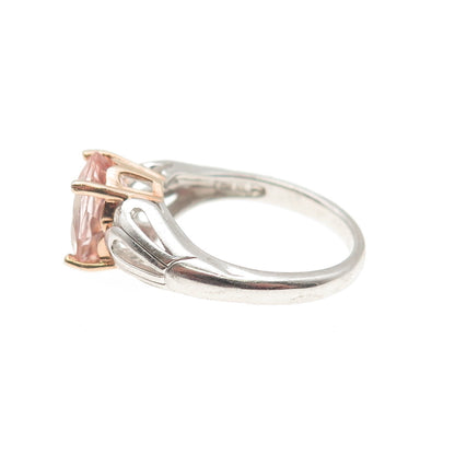 925 Sterling Silver Real Oval-Cut Morganite Floral Ring Size 6