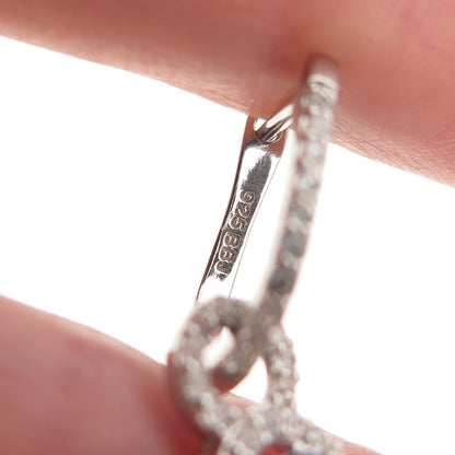 925 Sterling Silver Real Tanzanite & White Topaz Dangle Charm Hoop Earrings