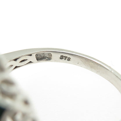 CHUCK CLEMENCY 925 Sterling Silver Real Rutilated Quartz Enamel Ring Size 11.25