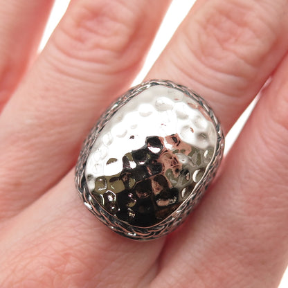 925 Sterling Silver Vintage Hammered Oxidized Ring Size 7