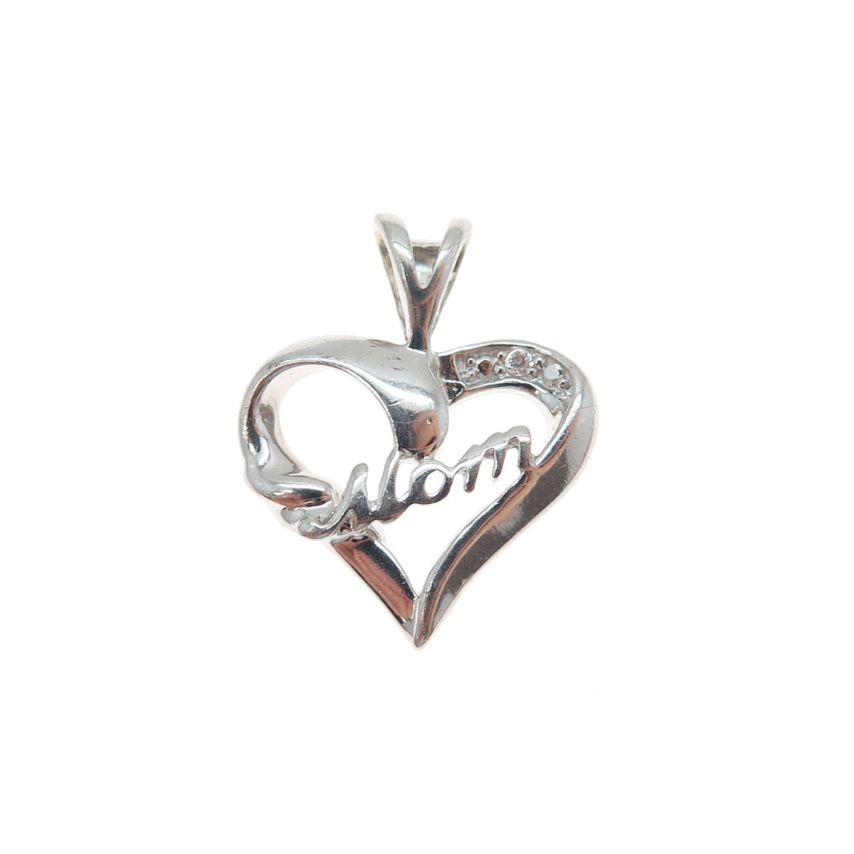 RJ GRAZIANO 925 Sterling Silver Round-Cut C Z Mom Heart Minimalist Charm Pendant