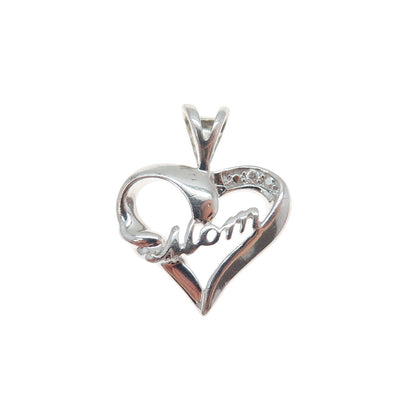RJ GRAZIANO 925 Sterling Silver Round-Cut C Z Mom Heart Minimalist Charm Pendant