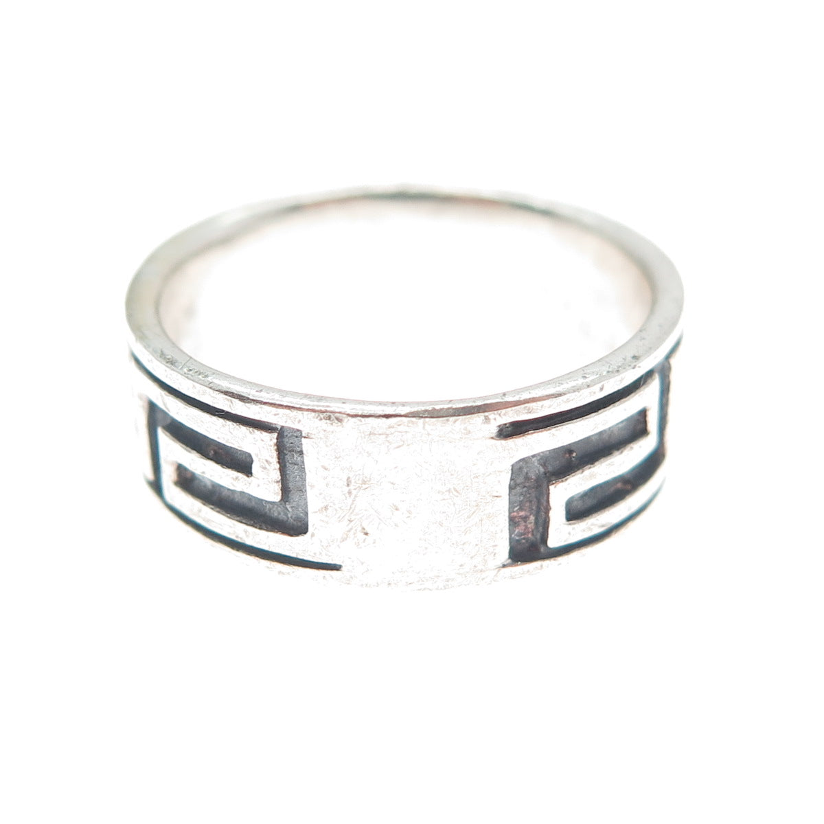 925 Sterling Silver Vintage Greek Key Oxidized Band Ring Size 6