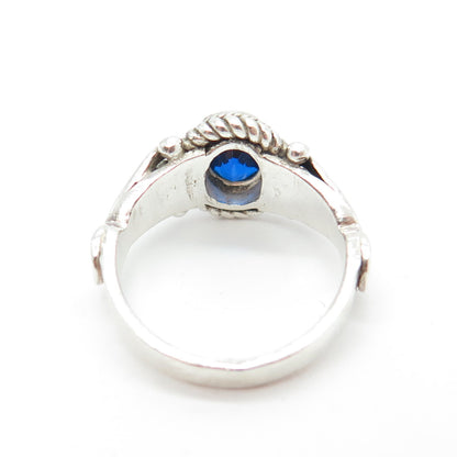 925 Sterling Silver Vintage Blue C Z Boho / Ethnic Ring Size 5.25