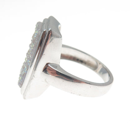 JH YOUNG 925 Sterling Silver Real Druzy Modernist Ring Size 8.25