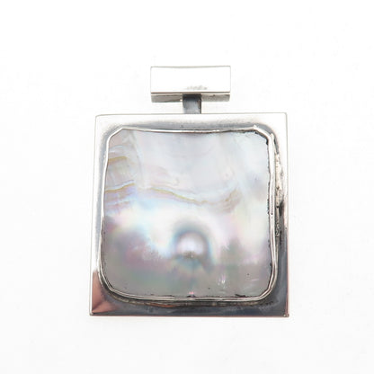 H & BJ Mackie Sterling Silver Vintage Real MOP Modernist Pin Brooch / Pendant
