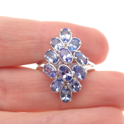 Chuck Clemency 925 Sterling Silver Real Oval-Cut Tanzanite Cluster Ring Size 8