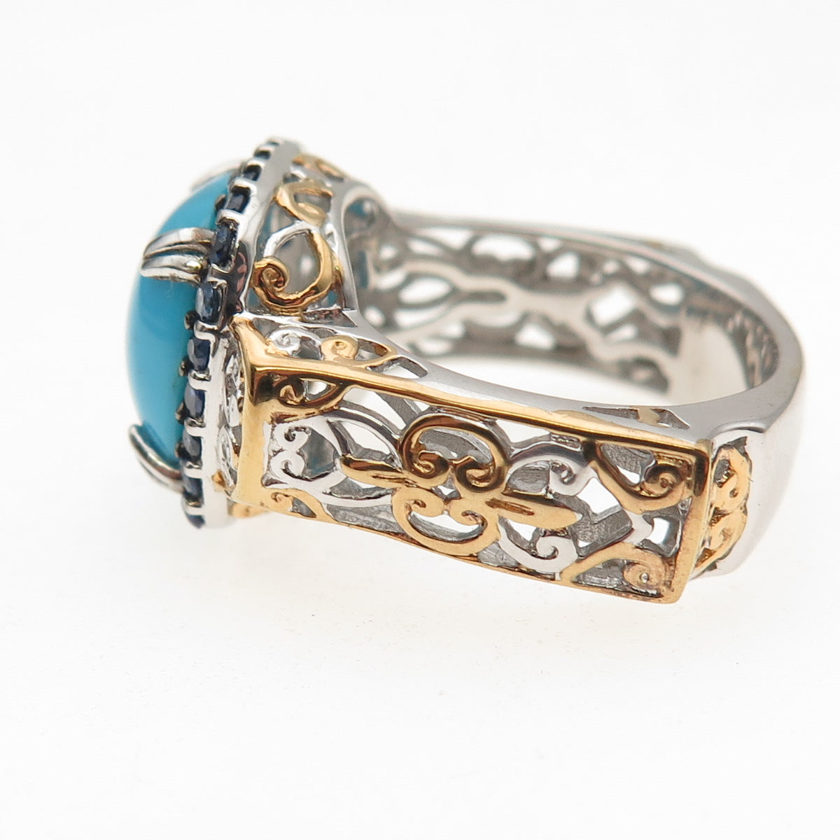 Michael Valitutti Gems En Vogue 925 Sterling Turquoise & Sapphire Ring Size 8.25