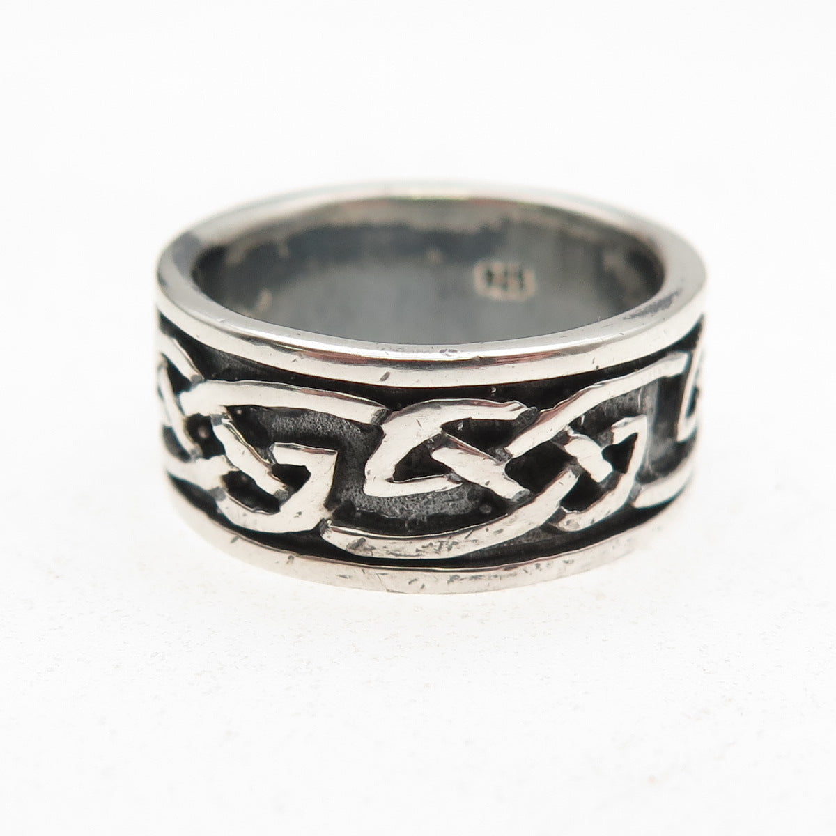 925 Sterling Silver Vintage Celtic Knot Oxidized Band Ring Size 7
