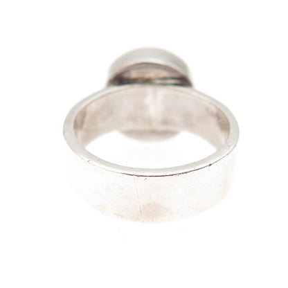 925 Sterling Silver Vintage Dichroic Glass Modernist Oxidized Ring Size 7