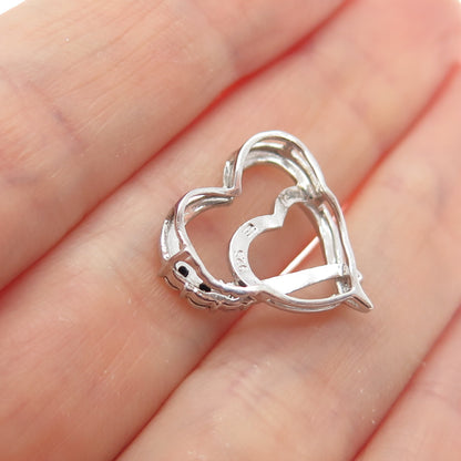 925 Sterling Silver Real Diamond Double Heart Minimalist Slide Charm Pendant