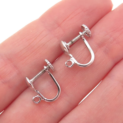 925 Sterling Silver Antique Art Deco Charm Holder Screw Back Earrings