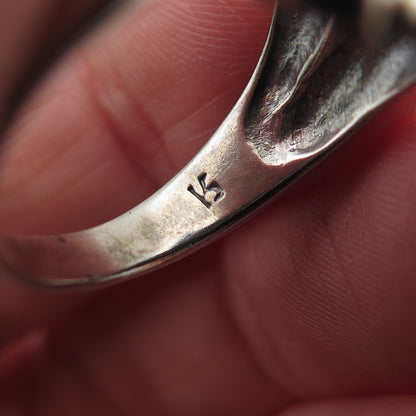 KEN CRAFTS 925 Sterling Silver Vintage Modernist Bypass Oxidized Ring Size 8