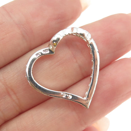 925 Sterling Silver Round-Cut Shaped C Z Open Heart Slide Pendant