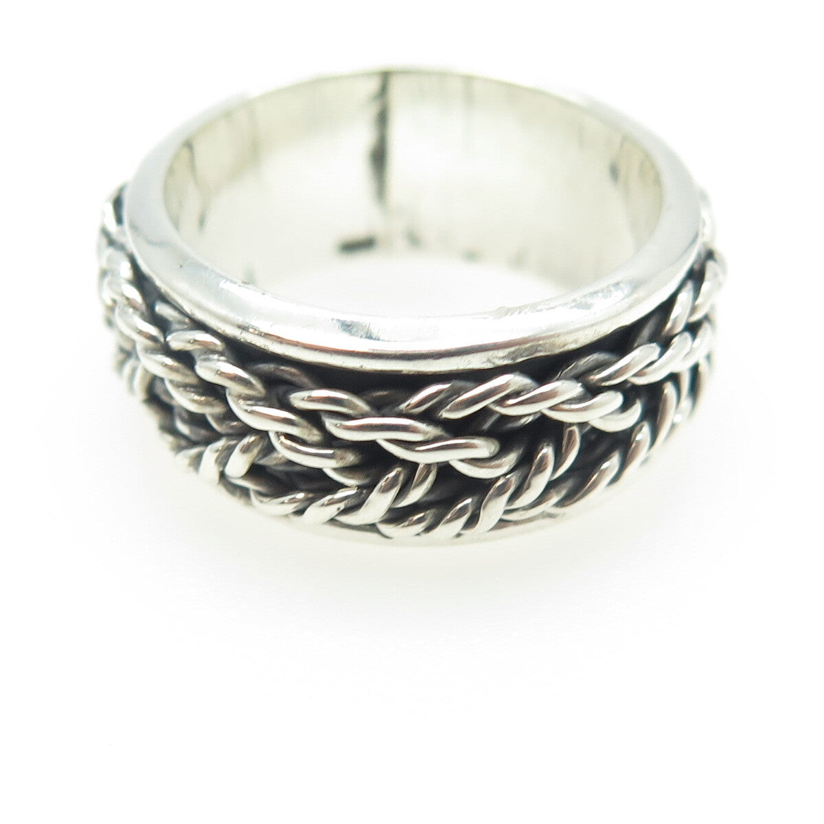 925 Sterling Silver Vintage Mexico Woven Rope Band Ring Size 9.25