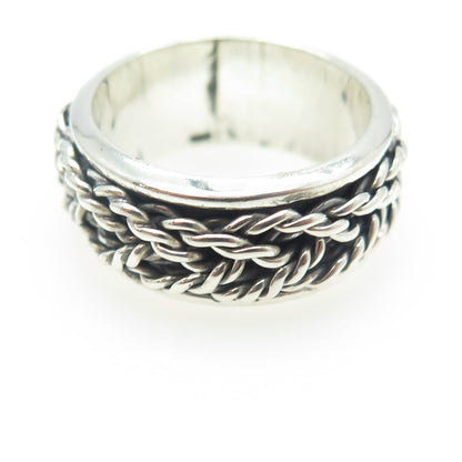 925 Sterling Silver Vintage Mexico Woven Rope Band Ring Size 9.25