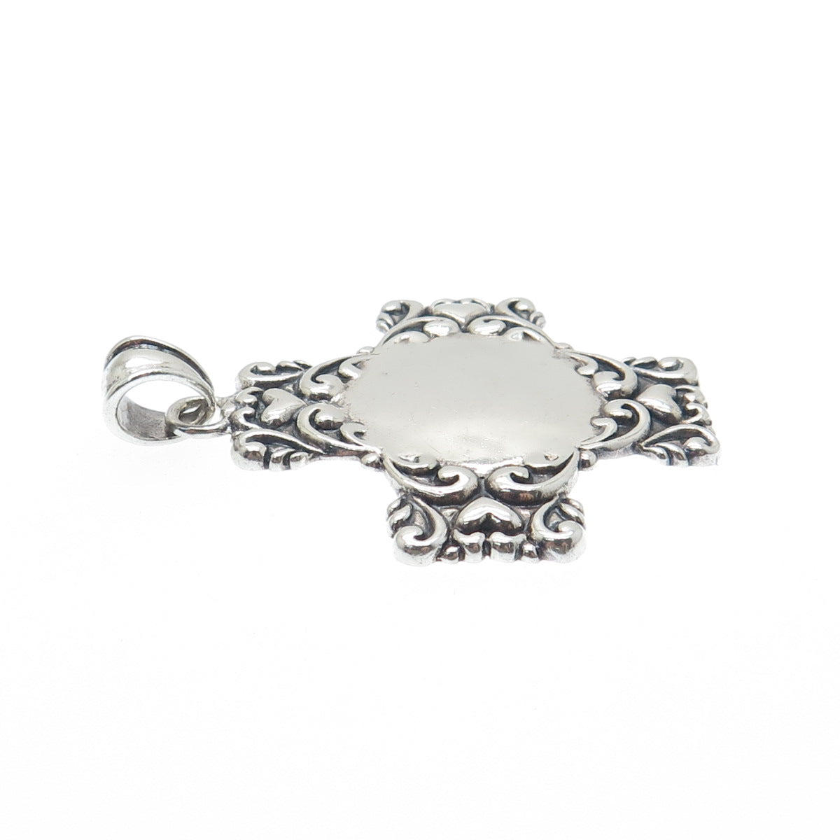 MWS Mark Wasserman Samara Sterling Silver Vintage Heart Cross Oxidized Pendant