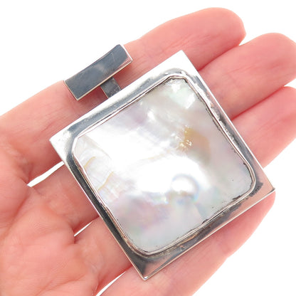 H & BJ Mackie Sterling Silver Vintage Real MOP Modernist Pin Brooch / Pendant
