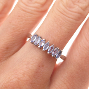 D'Joy 925 Sterling Silver Real Marquise-Cut Tanzanite Ring Size 8.25
