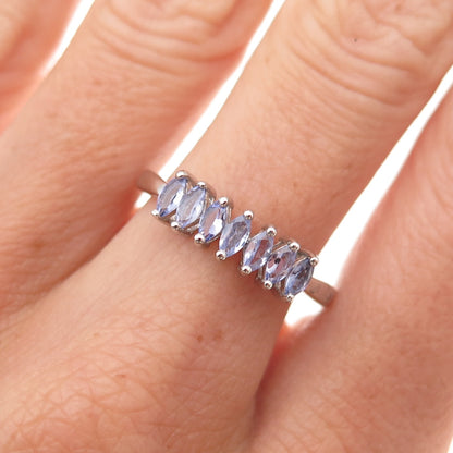 D'Joy 925 Sterling Silver Real Marquise-Cut Tanzanite Ring Size 8.25