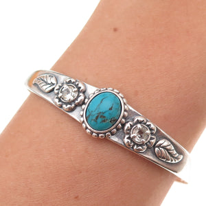 Carolyn Pollack Sterling Vintage Turquoise & C Z Floral Adjustable Bracelet 6"