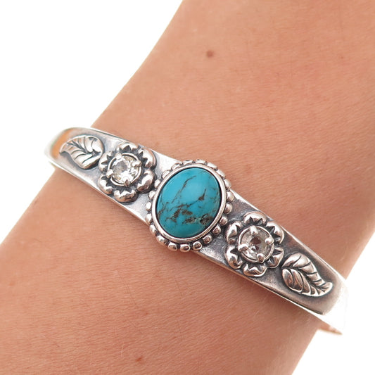 Carolyn Pollack Sterling Vintage Turquoise & C Z Floral Adjustable Bracelet 6"
