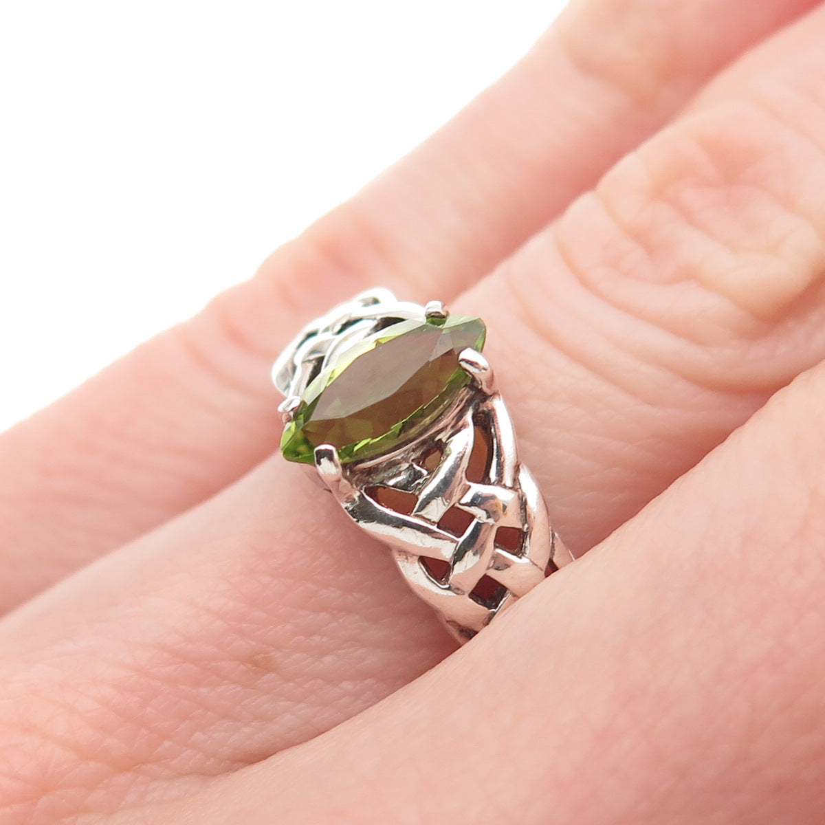CNA Pranda 925 Sterling Silver Vintage Real Peridot Woven Oxidized Ring Size 6