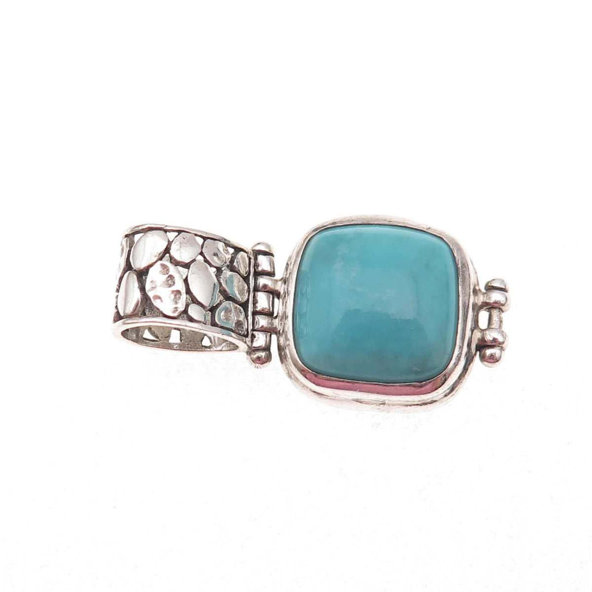925 Sterling Silver Vintage Real Turquoise Oxidized Charm Pendant