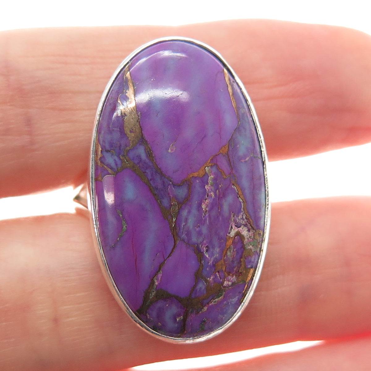 925 Sterling Silver Vintage Real Cabochon Mohave Purple Turquoise Ring Size 8.75