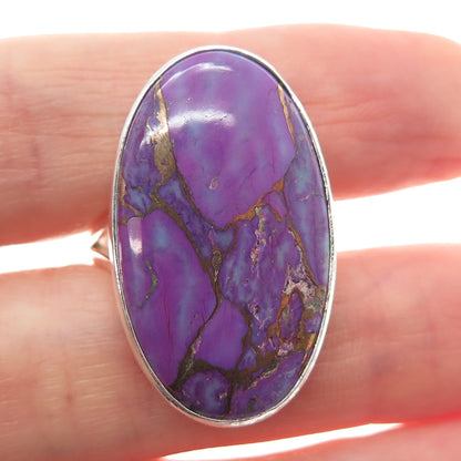 925 Sterling Silver Vintage Real Cabochon Mohave Purple Turquoise Ring Size 8.75