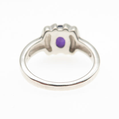 925 Sterling Silver Real Cabochon Amethyst Modernist Ring Size 7