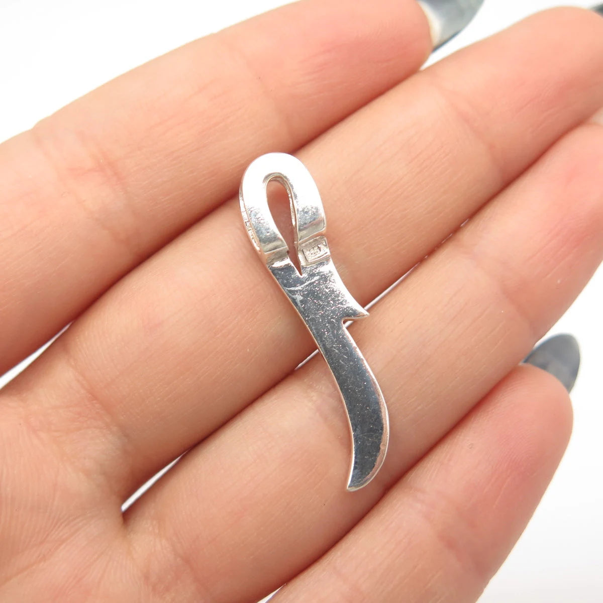 925 Sterling Silver Vintage Enamel Ribbon Slide Pendant