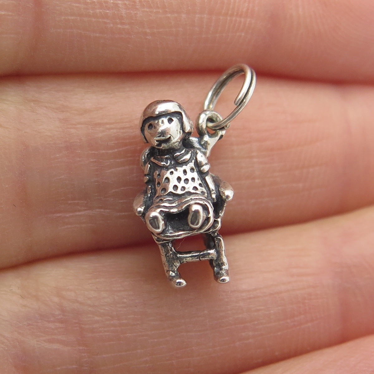 925 Sterling Silver Vintage Baby Girl on Rocking Chair Minimalist Pendant