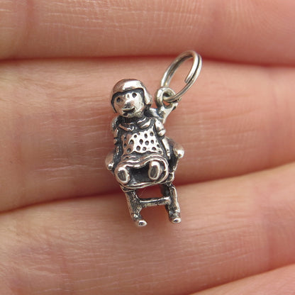 925 Sterling Silver Vintage Baby Girl on Rocking Chair Minimalist Pendant