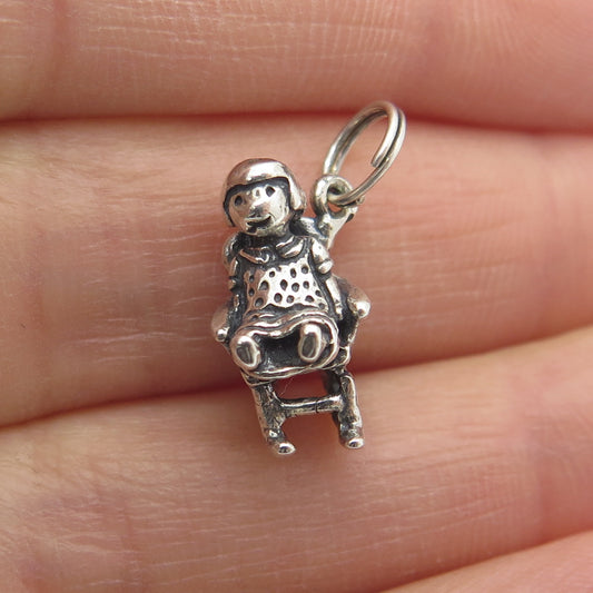 925 Sterling Silver Vintage Baby Girl on Rocking Chair Minimalist Pendant